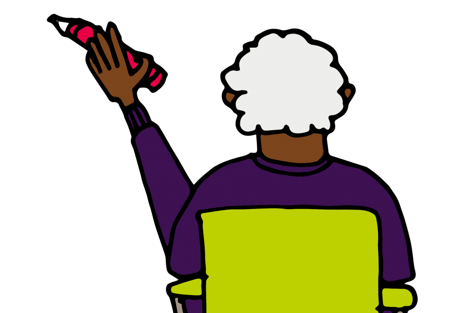 illustration of person sat on chair with pencil