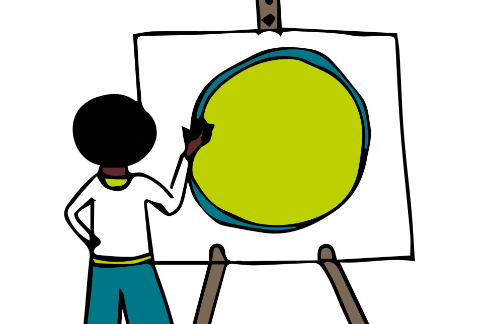illustration of person with easel and canvas