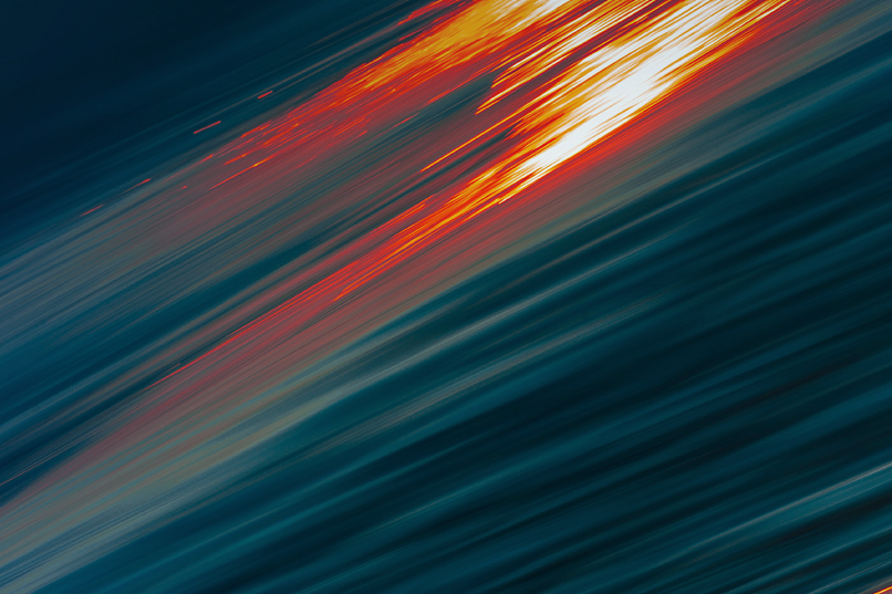 White text over orange bars and a shimmering water image background